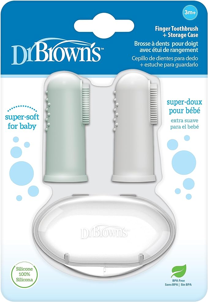 Dr Brown's Silicone Finger Toothbrush with Case, Gray and Light Green, 2-Pack