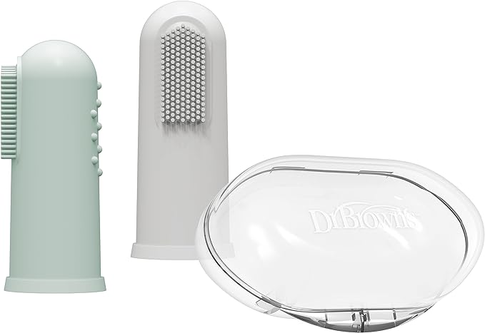 Dr Brown's Silicone Finger Toothbrush with Case, Gray and Light Green, 2-Pack