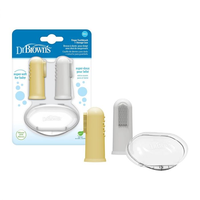 Dr Brown's Silicone Finger Toothbrush with Case, Gray Yellow, 2-Pack