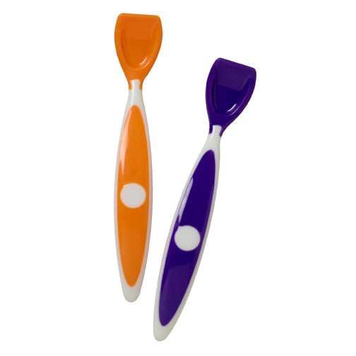 DR Brown's Spatula Spoons (Soft/Flexible Tip) (2-Pack)-Purple/Orange