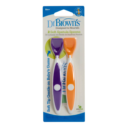 DR Brown's Spatula Spoons (Soft/Flexible Tip) (2-Pack)-Purple/Orange