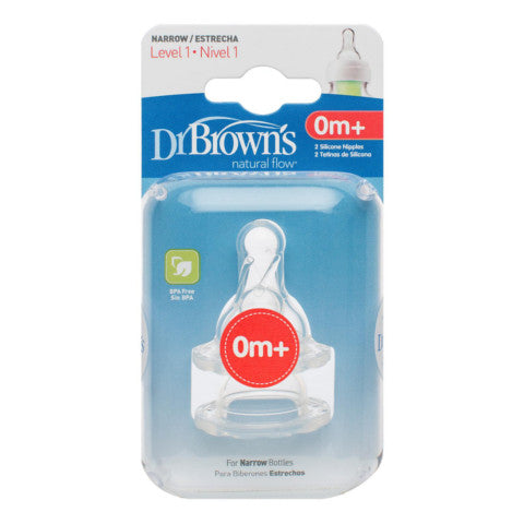 DR Brown's Level 1 Silicone Narrow Neck "Options" Nipple 2 Pack
