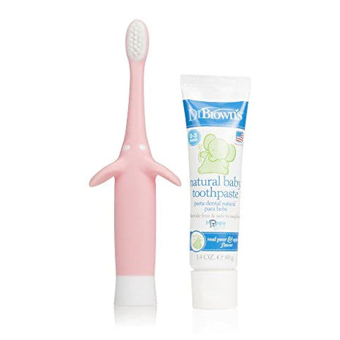 DR Brown's Infant-To-Toddler Toothbrush & Toothpaste Combo Pack (Pink)
