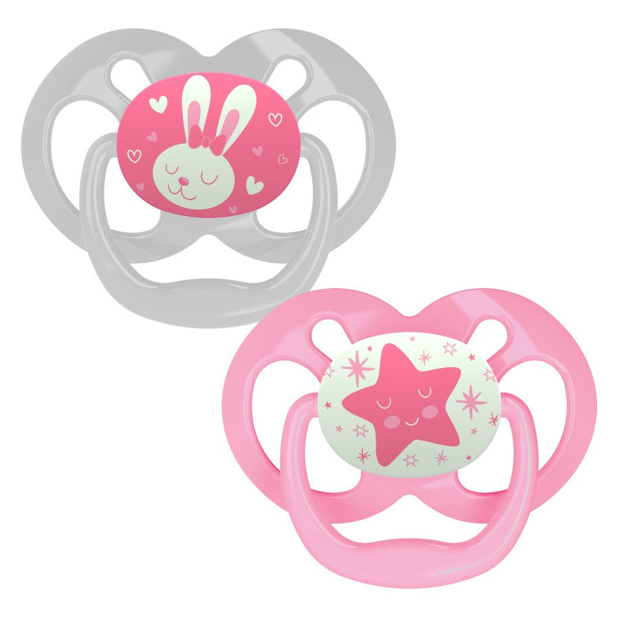 Dr Brown's Advantage Pacifier - Stage 2, Glow in the Dark - Pink, 2-Pack