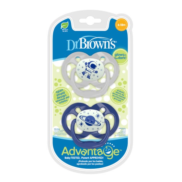 Dr Brown's Advantage Pacifier - Stage 2, Glow in the Dark - Blue, 2-Pack