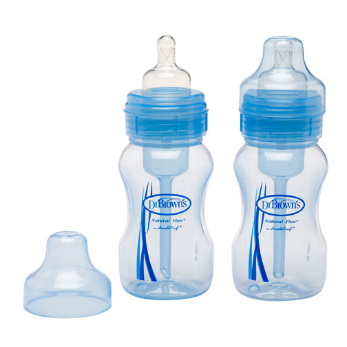 DR Brown's 8oz/240ml Natural Flow WIDE-NECK Baby Bottle (2-Pack)-Blue
