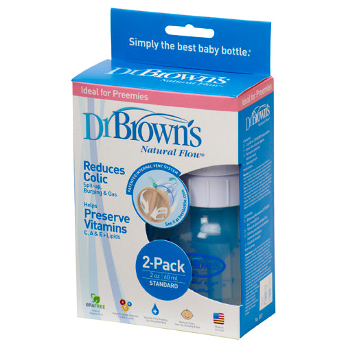 DR Brown's 2oz/60ml Natural Flow Standard Baby Bottle (2-Pack)