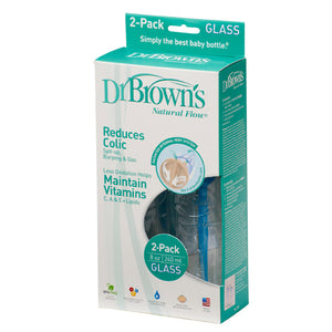 DR Brown's 8oz/250ml Natural Flow GLASS Baby Bottle (2-Pack)