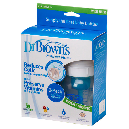 DR Brown's 4oz/120ml Natural Flow WIDE-NECK Baby Bottle (2-Pack)