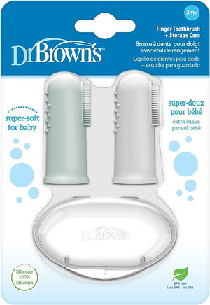 Dr Brown's Silicone Finger Toothbrush with Case, Gray and Light Green, 2-Pack