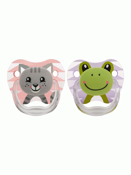 Dr Brown's Prevent Printed Shield Pacifier - Stage 1, 0-6M, Girl (Cat & Frog) 2-Pack