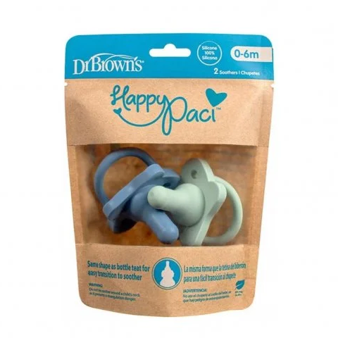 Dr Brown's HappyPaci  One-Piece Silicone Pacifier, 0M (Blue) 2-Pack