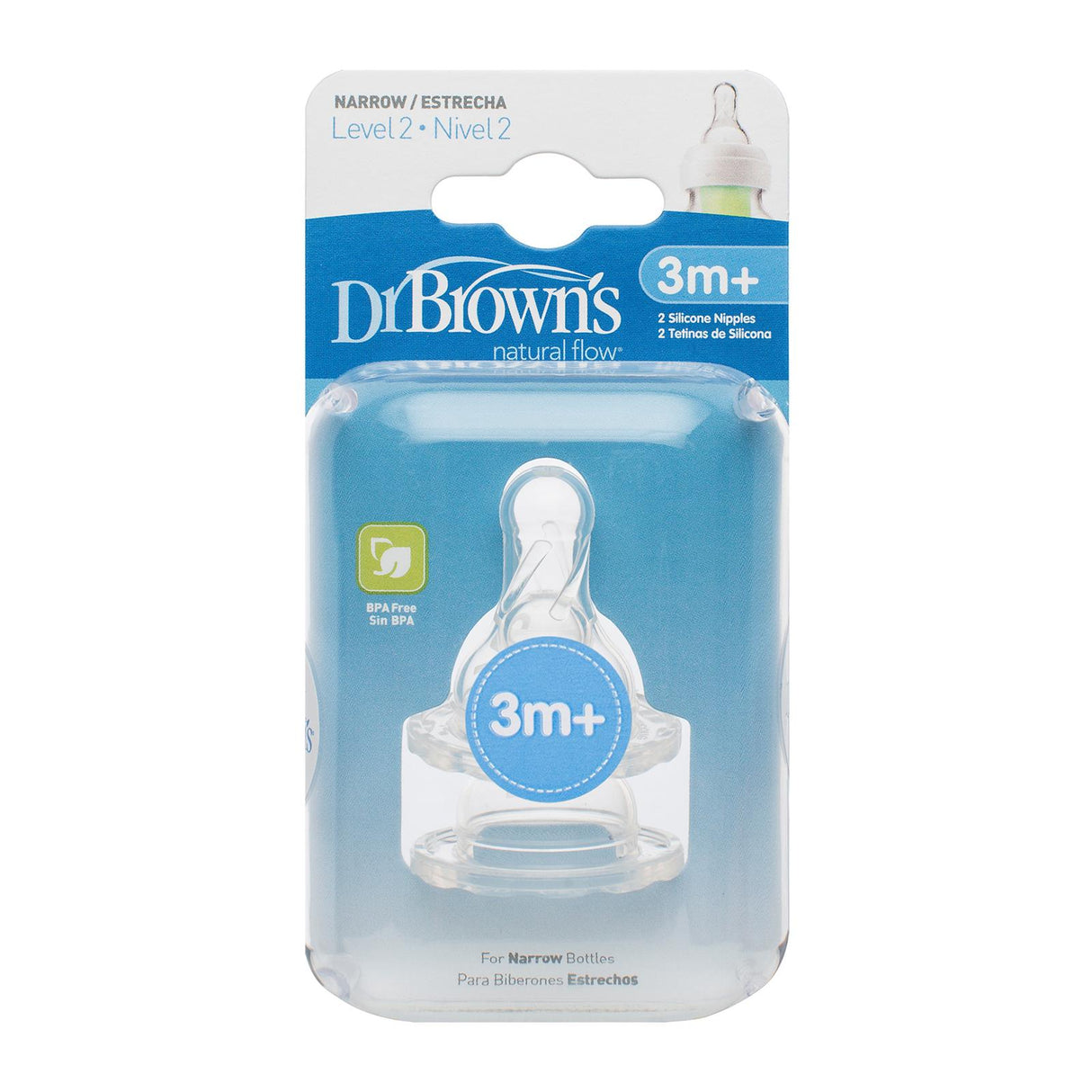 DR Brown's Level 2 Silicone Narrow Neck "Options" Nipple 2 Pack