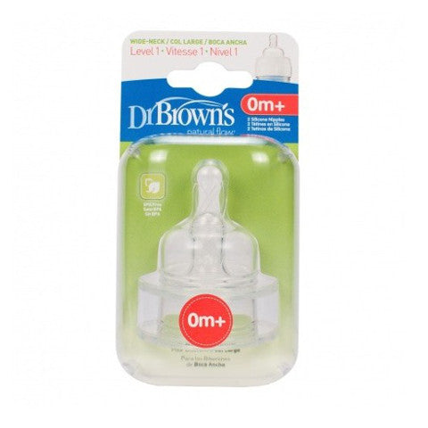 DR Brown's Level 1 Silicone Wide-Neck "Options" Nipple, 2 Pack