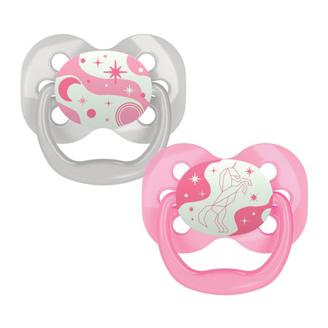 Dr Brown's Advantage Pacifier - Stage 1, Glow in the Dark - Pink, 2-Pack
