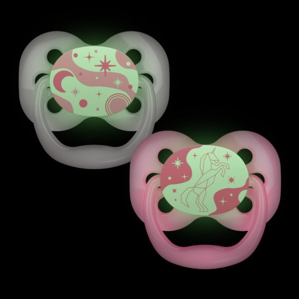 Dr Brown's Advantage Pacifier - Stage 1, Glow in the Dark - Pink, 2-Pack