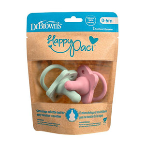 Dr Brown's HappyPaci  One-Piece Silicone Pacifier, 0M (Pink) 2-Pack